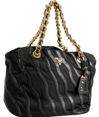 Prada: сумка Black Nylon Stripes Chain Tote